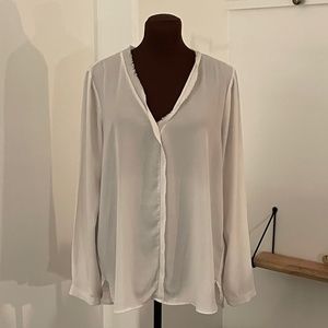 Womens Pleione Sheer Off White Long Sleeve Blouse/Shirt Size Large